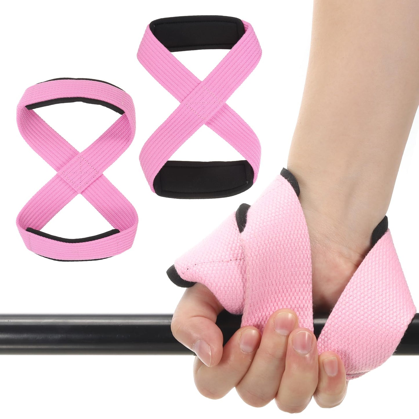 PATIKIL Figure 8 Lifting Strap, 2 Pack Weightlifting Wrist Wraps Dead Lift Padded Grips 8 Loop Weight Lifting Straps for Fitness Power Strength Training, Stripe Pink, S