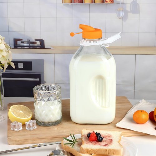 2 Quart (64 Oz) Glass Milk Bottle with Handle, Water Jug with Scale/Nut Milk Bag/Pour Spout/Airtight Lid, Reusable Carafe Container Pitcher for Milk, Tea, Juice, Coffee Beverage-1/2 Gal 1 Pack