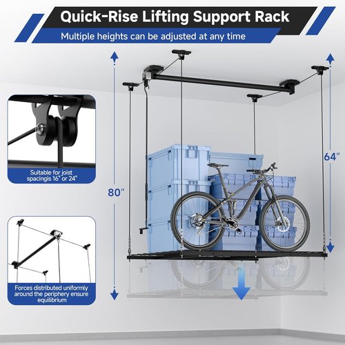 GADFISH Garage Ceiling Lift Storage Rack - Space-Saving Overhead Solution | 4x4 Ft, 350LBS Capacity, 85" Height