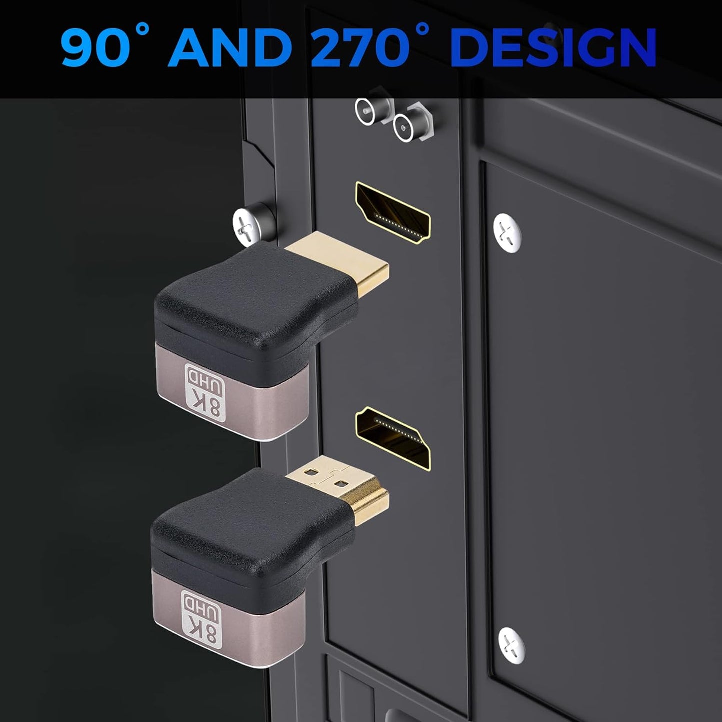 Togconn 8K 90 2.1 4 Pack, 8K@60Hz,4K@120Hz Degree HDMI Adapter (Up and Down) Right Angle HDMI Male to Female HDMI
