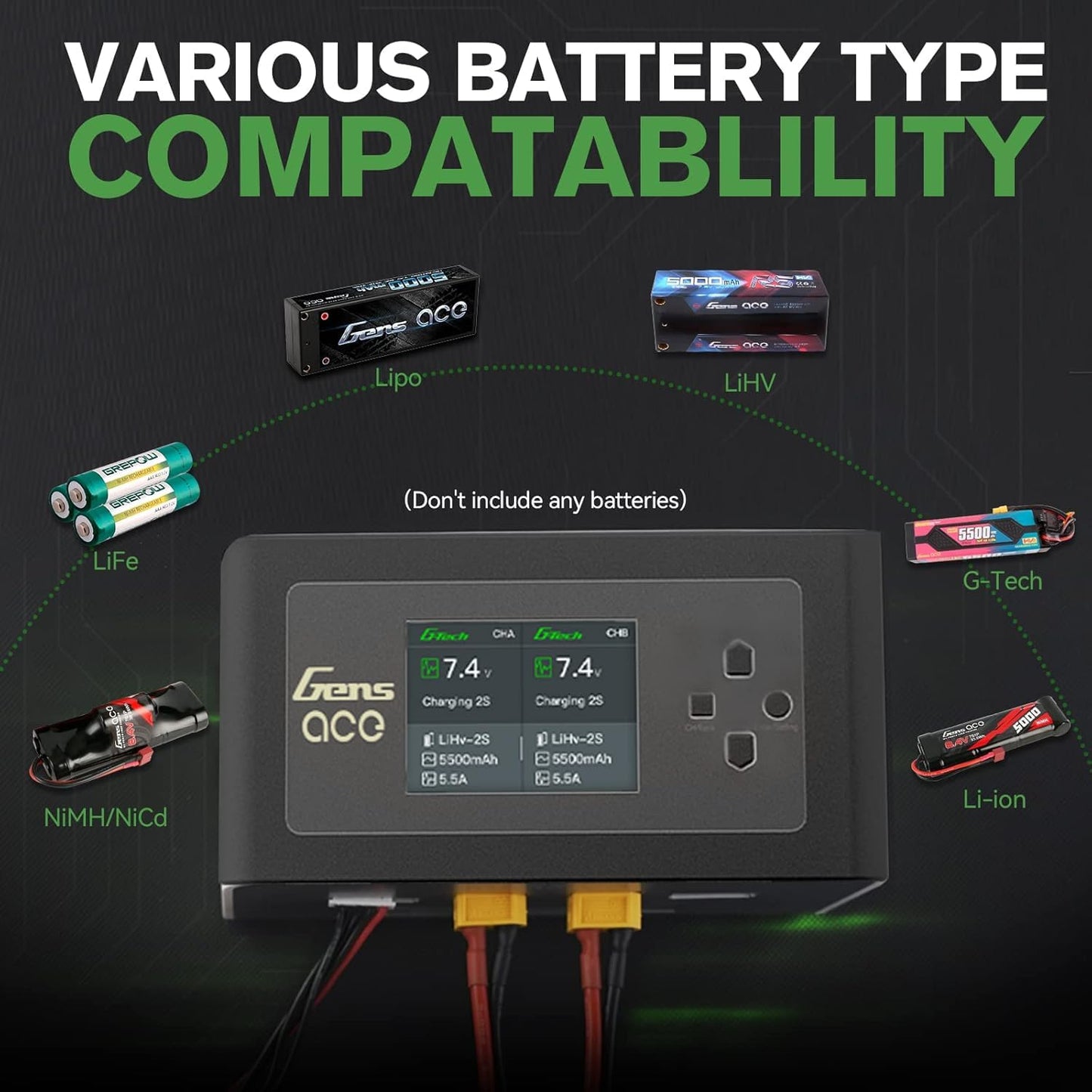 Alaohu IMARS D300 Lipo Battery Charger, Gens Ace Smart Balance Charger Dual Channel AC 300W / DC 700W (350W*2) 16A for RC LiPo Li-Ion LiHV Life Battery Charging (Black)