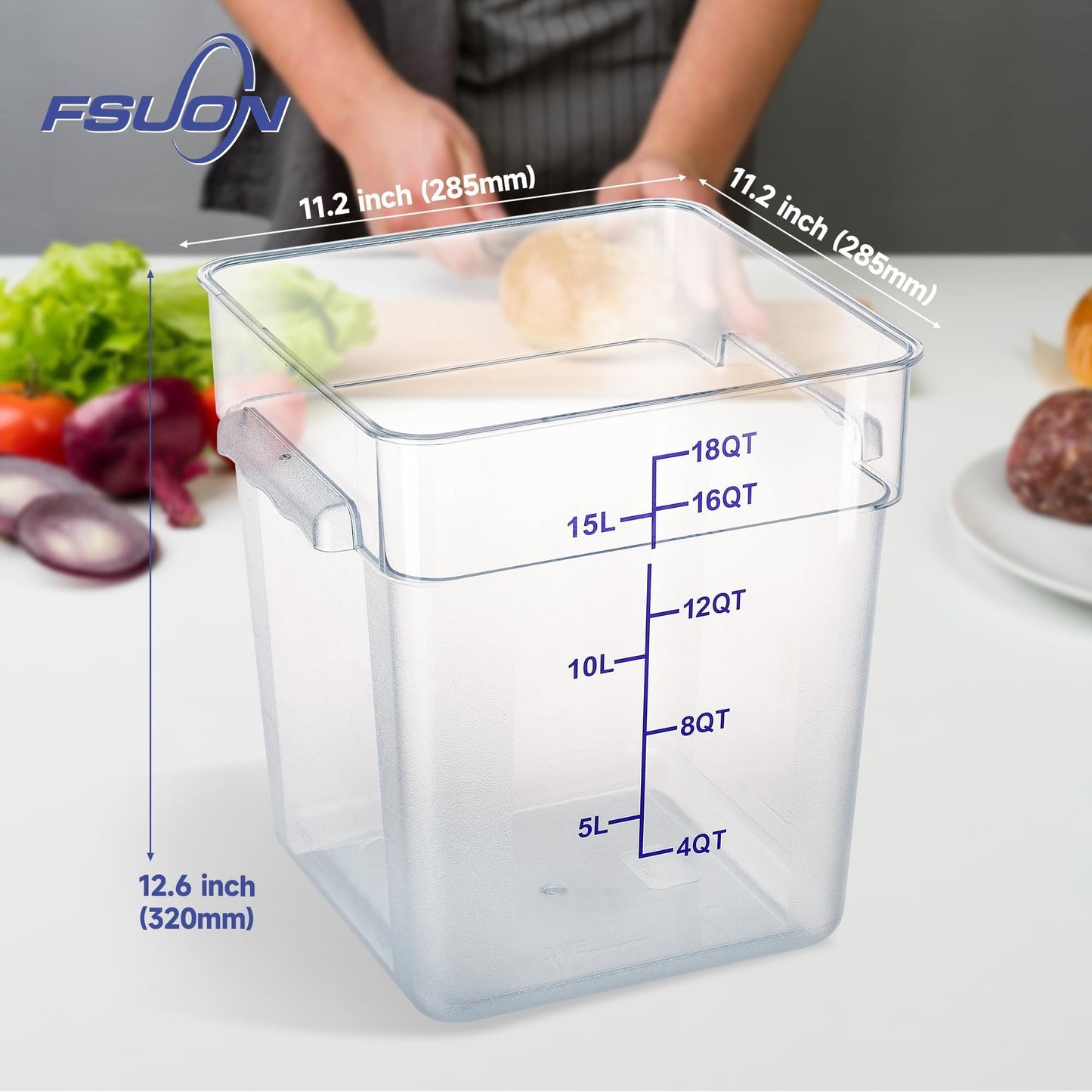 FSUON 4 Pack Clear Food Storage Containers with Lids and Handles Polycarbonate Square Commercial Food Containers, NSF (18Qt)