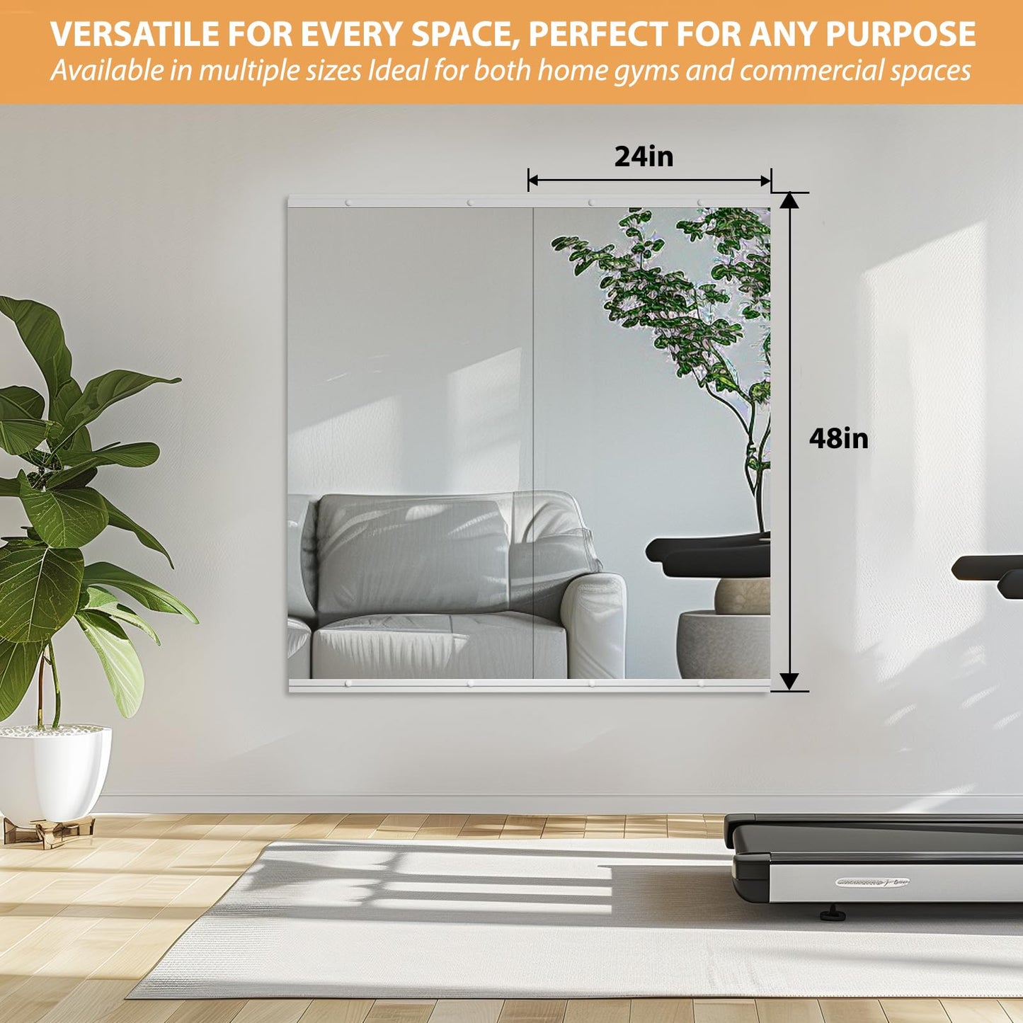 STAWDY Home Gym Mirror, 48X24 Inch - 2PCS Large Frameless Tempered Glass Full Body Wall Mounted Mirror for Yoga, Exercise, Dance Studio