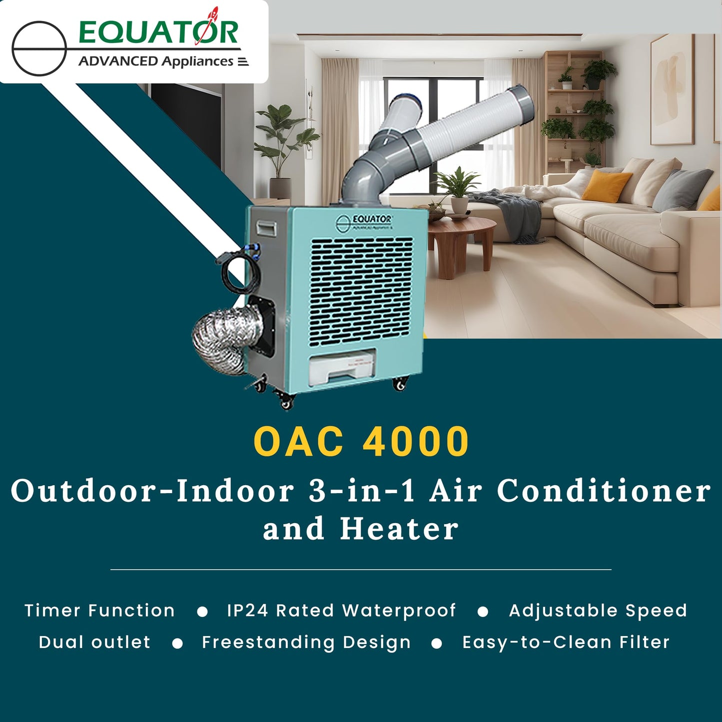 Equator 10,000 BTU Outdoor-Indoor 3-in-1 Heater/AIR Conditioner/Spot Cooler, Fan 110V
