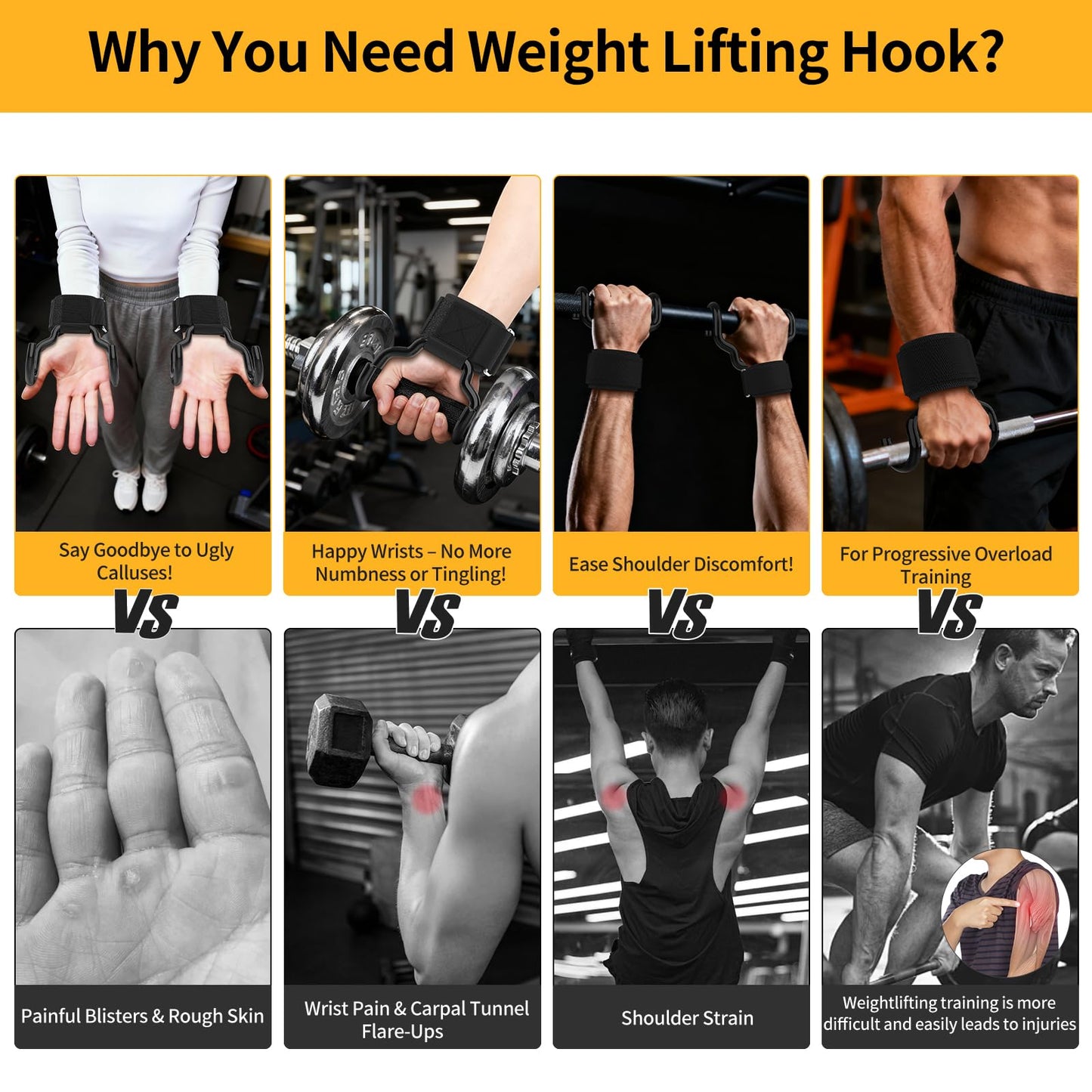 GPANDAG [Upgraded Wider] Weight Lifting Hooks and Lifting Grips for Men and Women(2 Pair), Lifting Straps Gym Grip for Weightlifting, Deadlifts, Pull-Ups, Strength Training, Wrist Wraps Hooks for Seniors