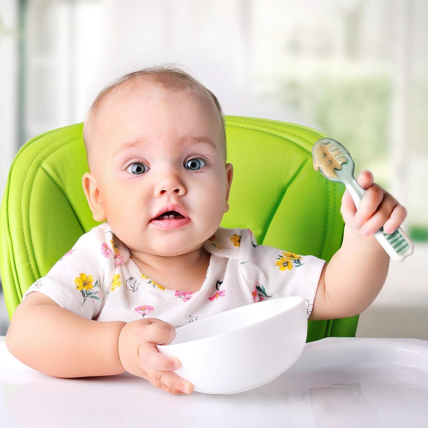 NumNum Baby Spoons Set - GOOtensils for Self-Feeding | BPA-Free Silicone Utensils for 6+ Months, 2 Pack Blue/Orange