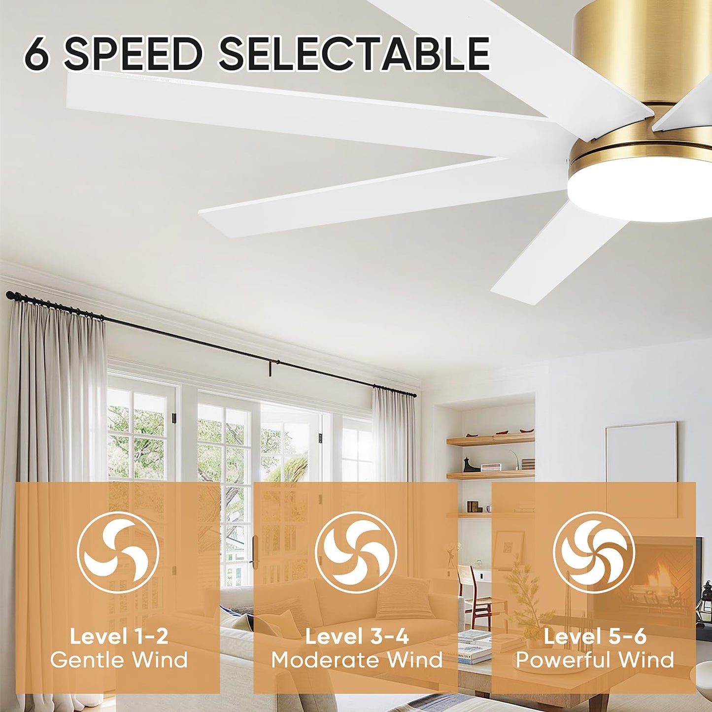TXCSLY 60 inch Ceiling Fan with Light, Large Ceiling Fans with Remote Outdoor Ceiling Fan Quiet DC Motor, 8 Blades, 6 Wind Speed, Dimmable and Quiet DC Motor for Bedroom Living Room- White &Gold