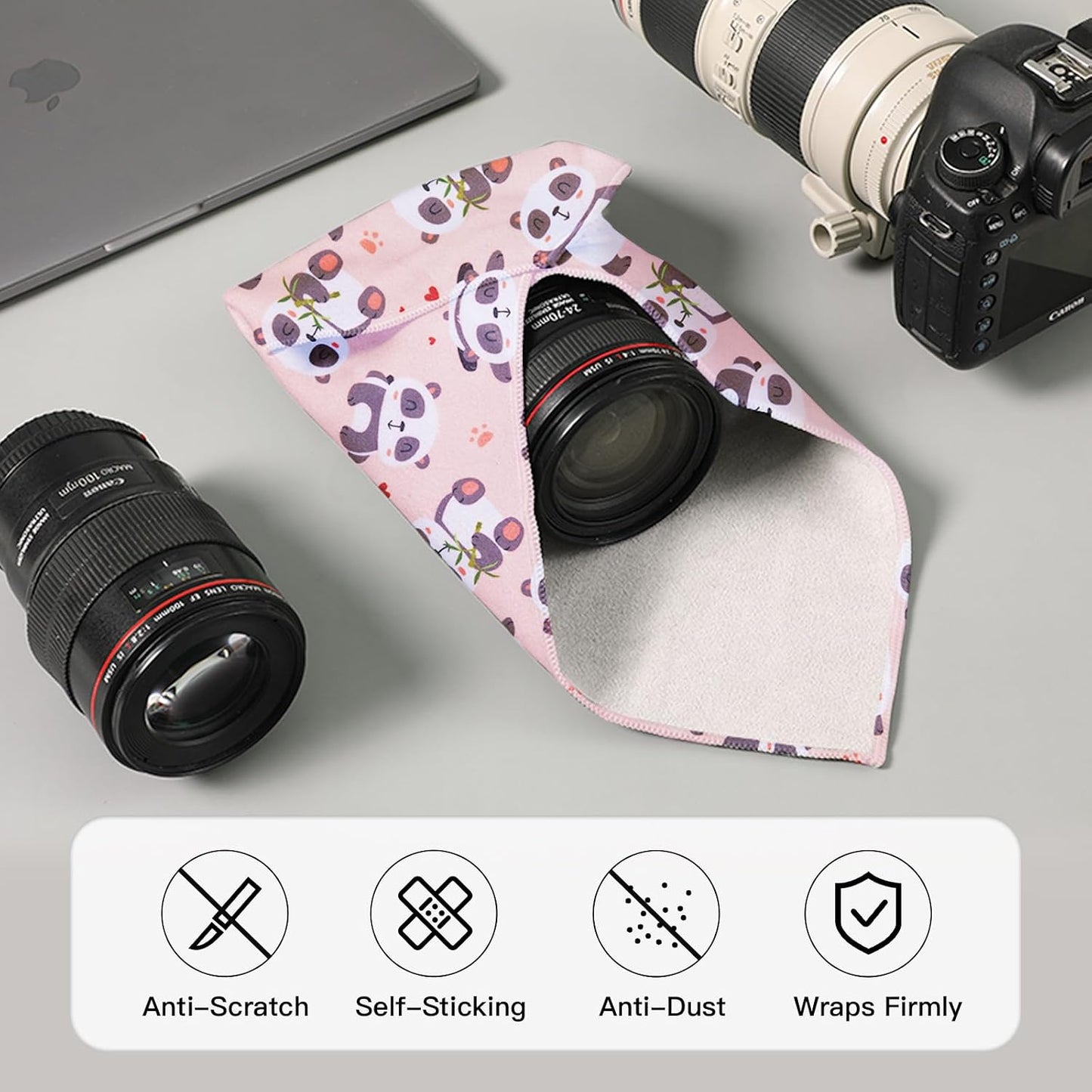 13.8x13.8 Inch Camera Protective Wrap, Lens Protector Wrapper, Pink Panda Pattern Magic Self-Adhesive Cloth
