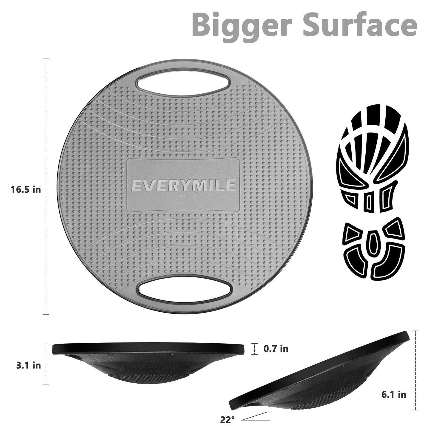 EVERYMILE Wobble Balance Board, Exercise Balance Stability Trainer Portable Balance Board with Handle for Workout Core Trainer Physical Therapy & Gym Diameter Surface 16.5" Gray