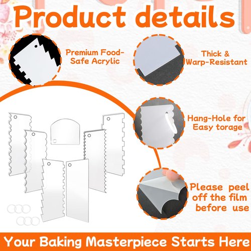 7 PCS Cake Scraper Set, Clear Acrylic Cake Smoother Scraper, Clear Cake Combs, Multi-Shape Edges with Connector Rings, for DIY Icing Frosting Buttercream, Baking Tool Kit