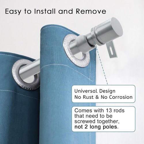 Byondeth Adjustable Curtain Rods - 16 to 200 Inches, 1 Inch Diameter, Silver Gray with Aluminum End Caps