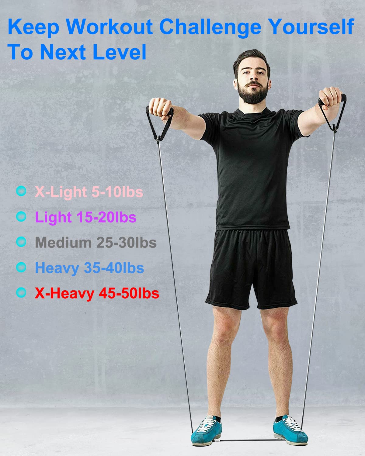 Resistance Exercise Bands Set with Handles Workout Bands for Physical Therapy, Strength Training, Muscle Toning - Door Anchor and Workout Guide.(Pink,Purple,Gray)