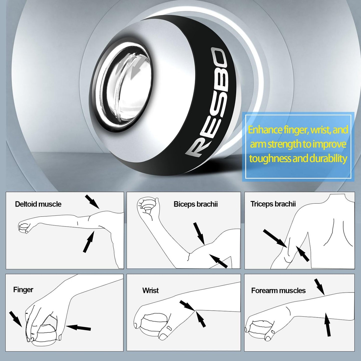 Resbo All Metal Gyro Ball, Auto Start Wrist Ball Hand Strengthener Wrist Exerciser