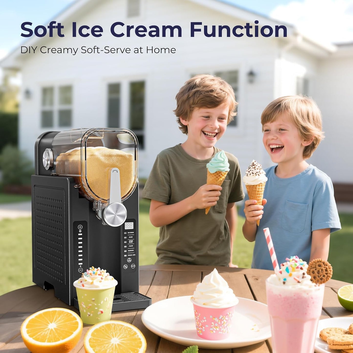 Slushie Machine, No Ice Needed Slushy Maker for Home, Real-Time Temp Display, Frozen Drink Maker with 6 Preset Programs for Ice Cream, Frappés, Milk Shake and More, Black, 1 Pack+3Modes