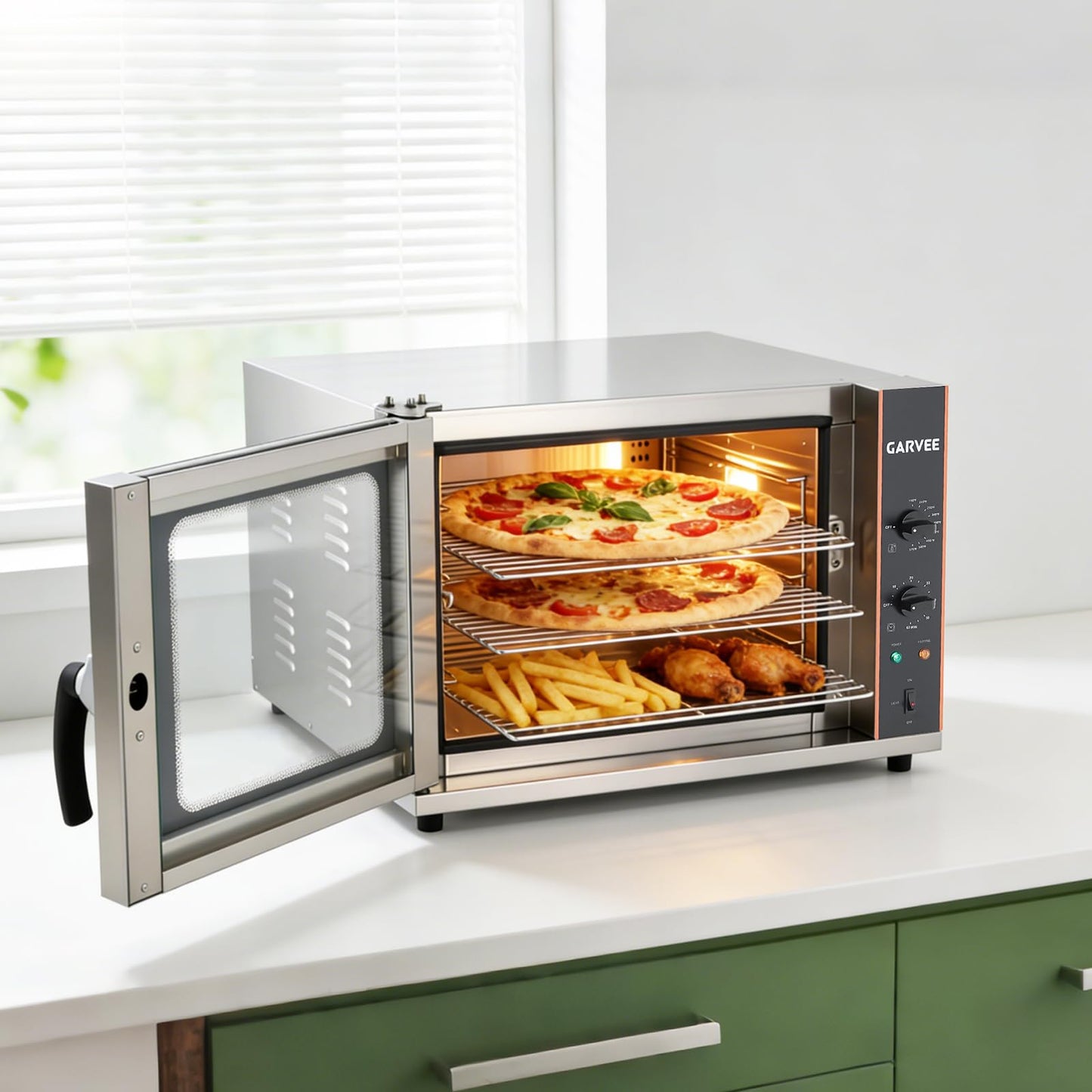 Commercial Convection Oven 2.3 Cu.ft, 2400W High Power 4-Tier Countertop Oven, 68L/60Qt, Stainless Steel Baking Electric Oven with 4 Trays & Timer & Clip Gloves, 120V, for Restaurant Shop