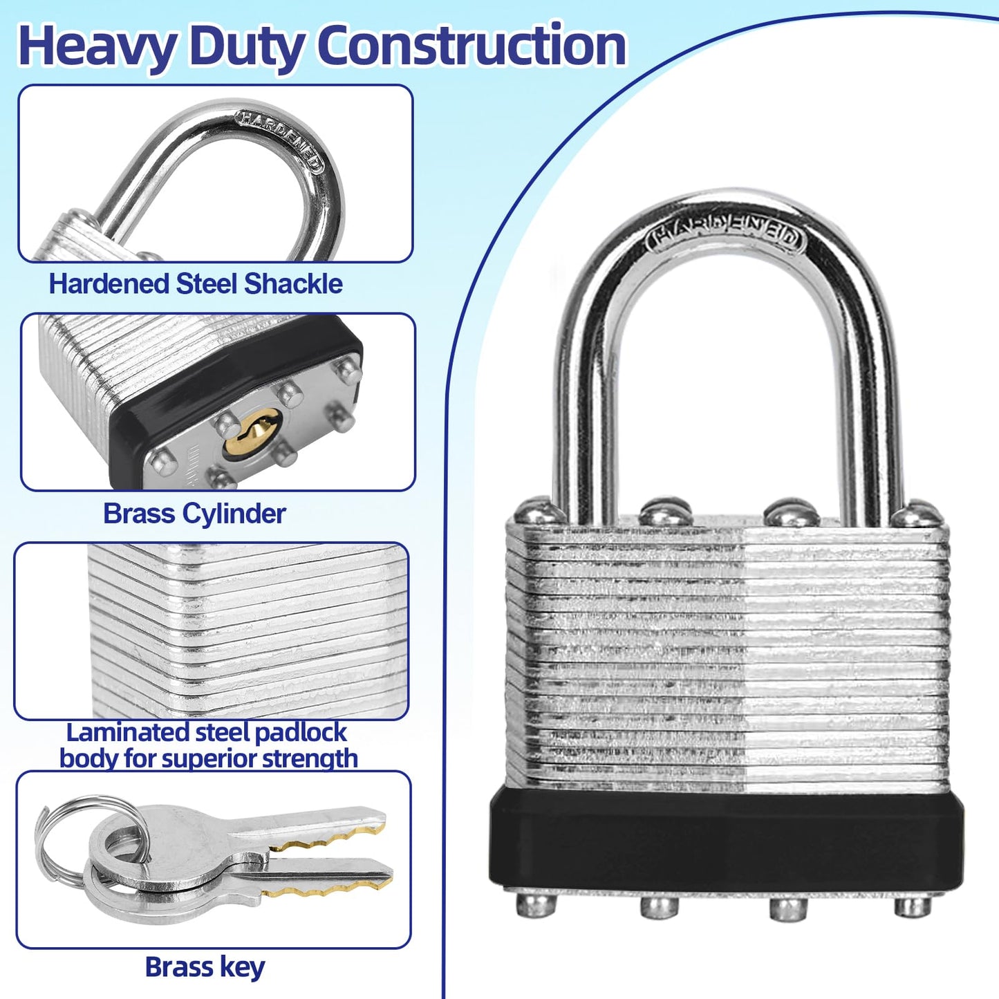 Padlocks with Same Key, LQYN 100 Pcs Laminated Keyed Padlock (1-9/16", 40mm), Keyed Alike Locks, Normal Shackle, for Storage Locker, Hasp Latch, Toolbox, Sheds