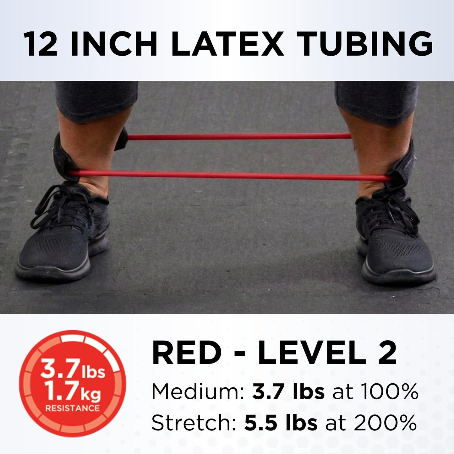 THERABAND Resistance Tubing with Cuffs, Medium Red Level 2, Exercise Bands for Lower Body Workouts, Physical Therapy, Pilates & At-Home Training