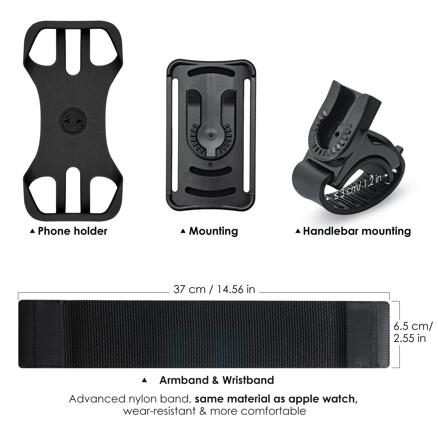 Cikyner Running Armband, Upgraded 3 in 1 Running Phone Holder Sports Armband Bicycle Phone Holder 360° Rotatable & Detachable Running Phone Armband for 4.5-7'' iPhone for Gym Running Hiking
