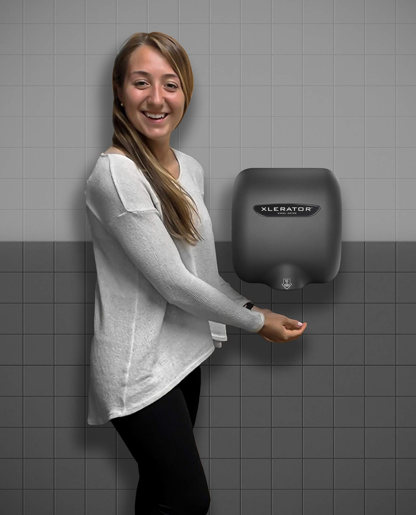 XLERATOR Hand Dryer, Excel Dryer XL-GR-1.1N Hand Dryer, Automatic, Surface-Mounted, Cast Cover, Textured Graphite Paint, 110-120V with Noise Reduction Nozzle