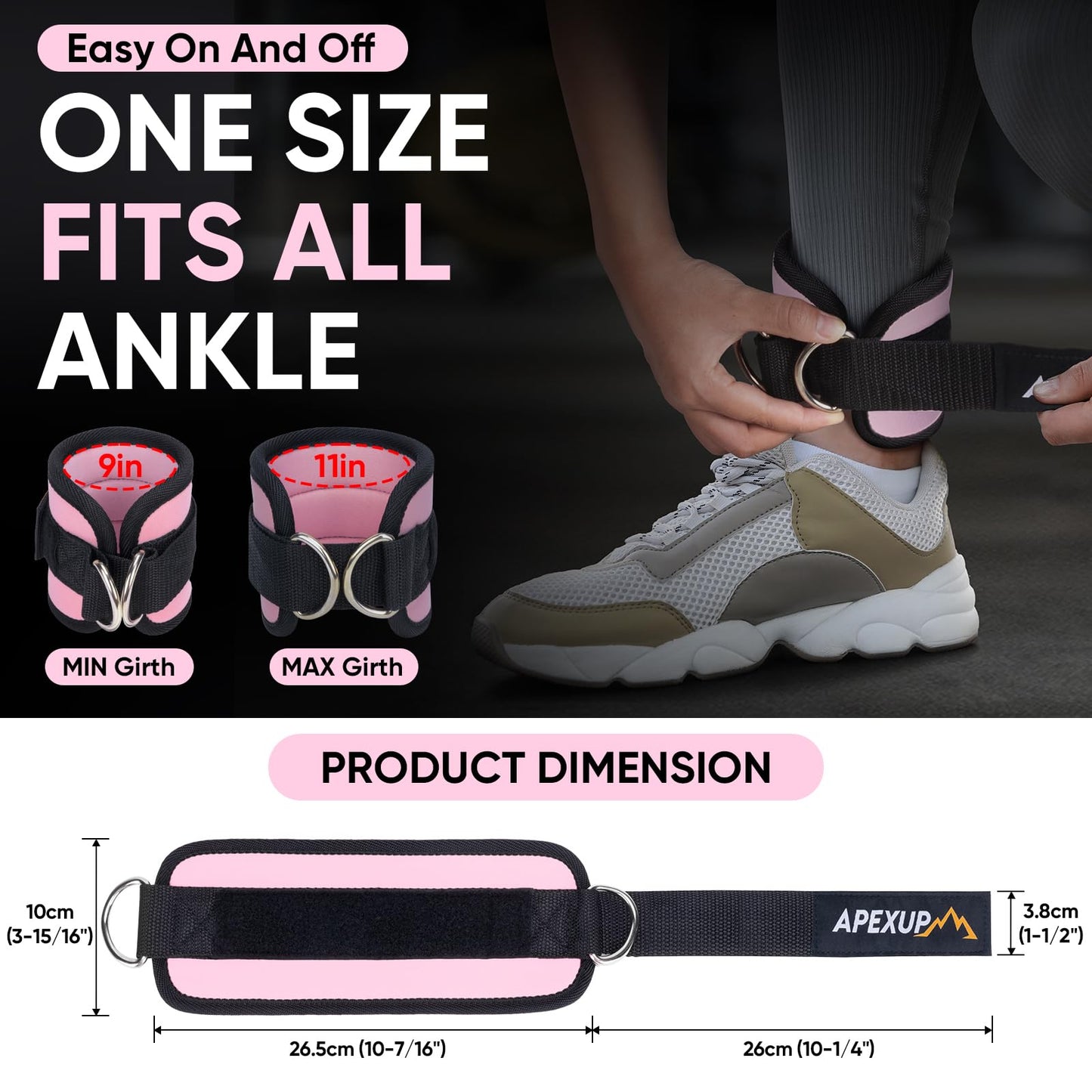 APEXUP Ankle Strap for Cable Machine, Ankle Resistance Bands, Cable Kick Back Ankle Straps for Gym, Glute Workouts, Leg Extensions, Adjustable Straps with Neoprene Padding (Single, Pastel Pink)