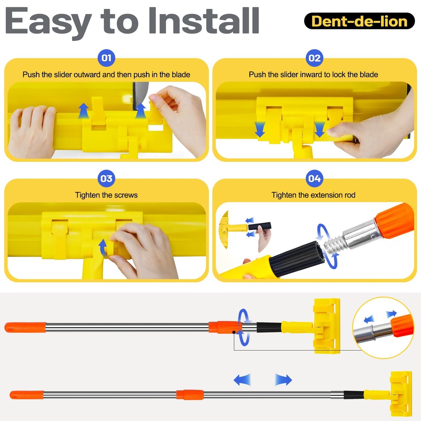 Drywall Skimming Blade Set Including Extra Blade Replace, 10", 16", 24" and 32" Stainless Steel Skimming Blades, 29"-47" Extension Handle, Smoothing Drywall Finishing Tools with Portable Case