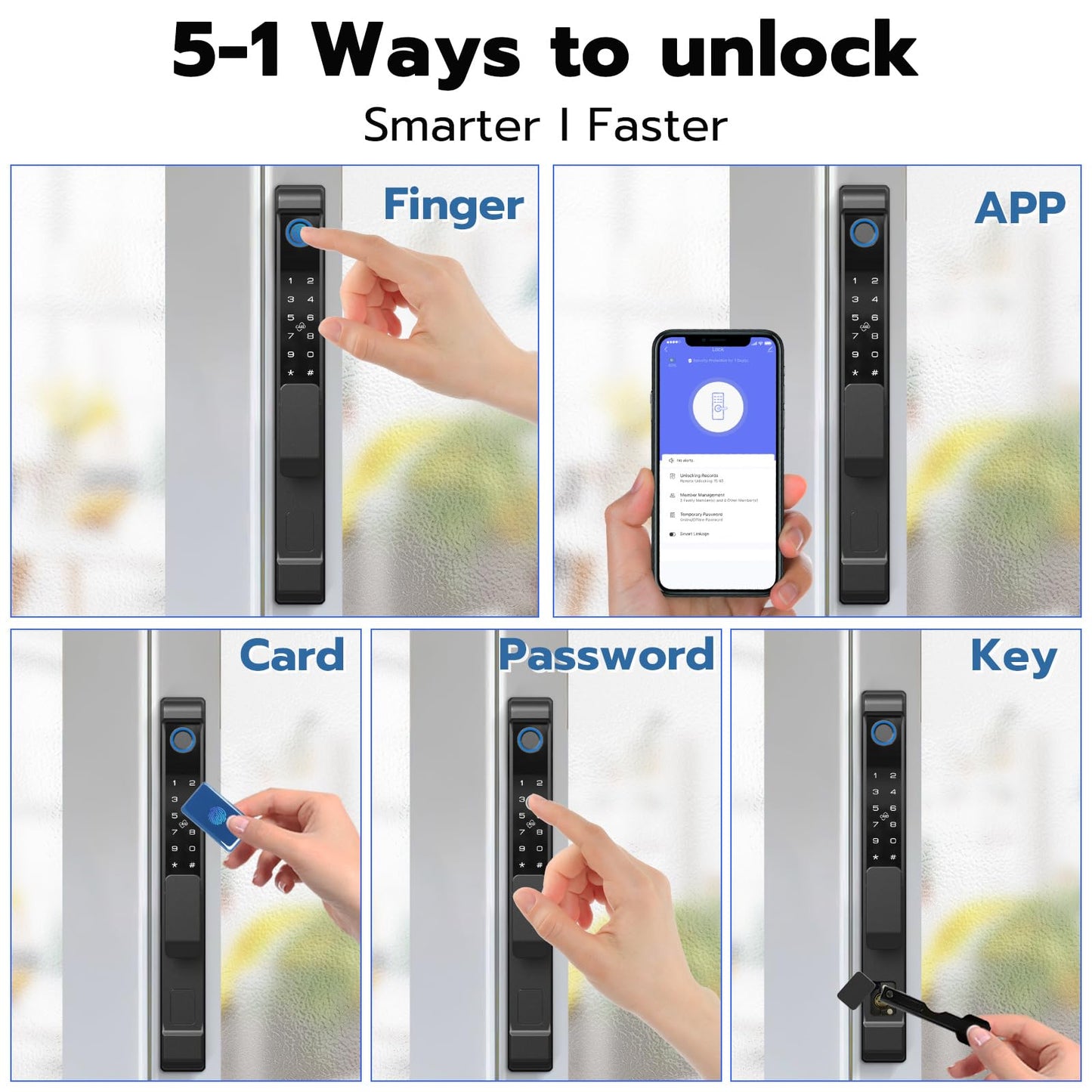 Dhiedas Fingerprint Sliding Glass Door Lock, Door Lock with RFID Fingerprint Remote Unlock, Keypad Electronic Digital Biometric Mortise Smart Lock for Double Hook Patio Sliding Door