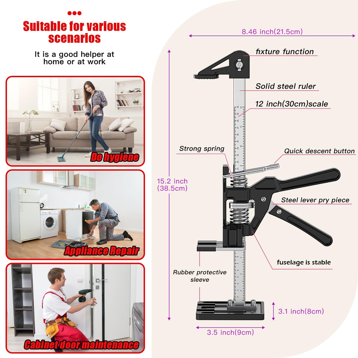 RENYINDA Labor-Saving Arm Jack Multifunctional Construction Jacks, Furniture Jacks，Lift Height 9 inches 400lb Load-Bearing for Installing Windows and Doors, Lifting Furniture, Woodworking Tools