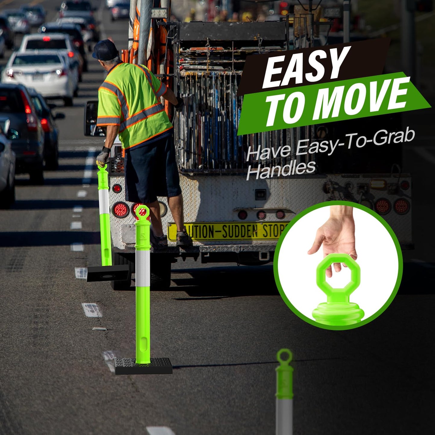 RoadHero 45 Inch Delineator Post with Base, Portable Lime Green Traffic Delineator Posts Cones with Reflective Collars for Parking Lots, Road Safety, Construction Events (6 Pack)