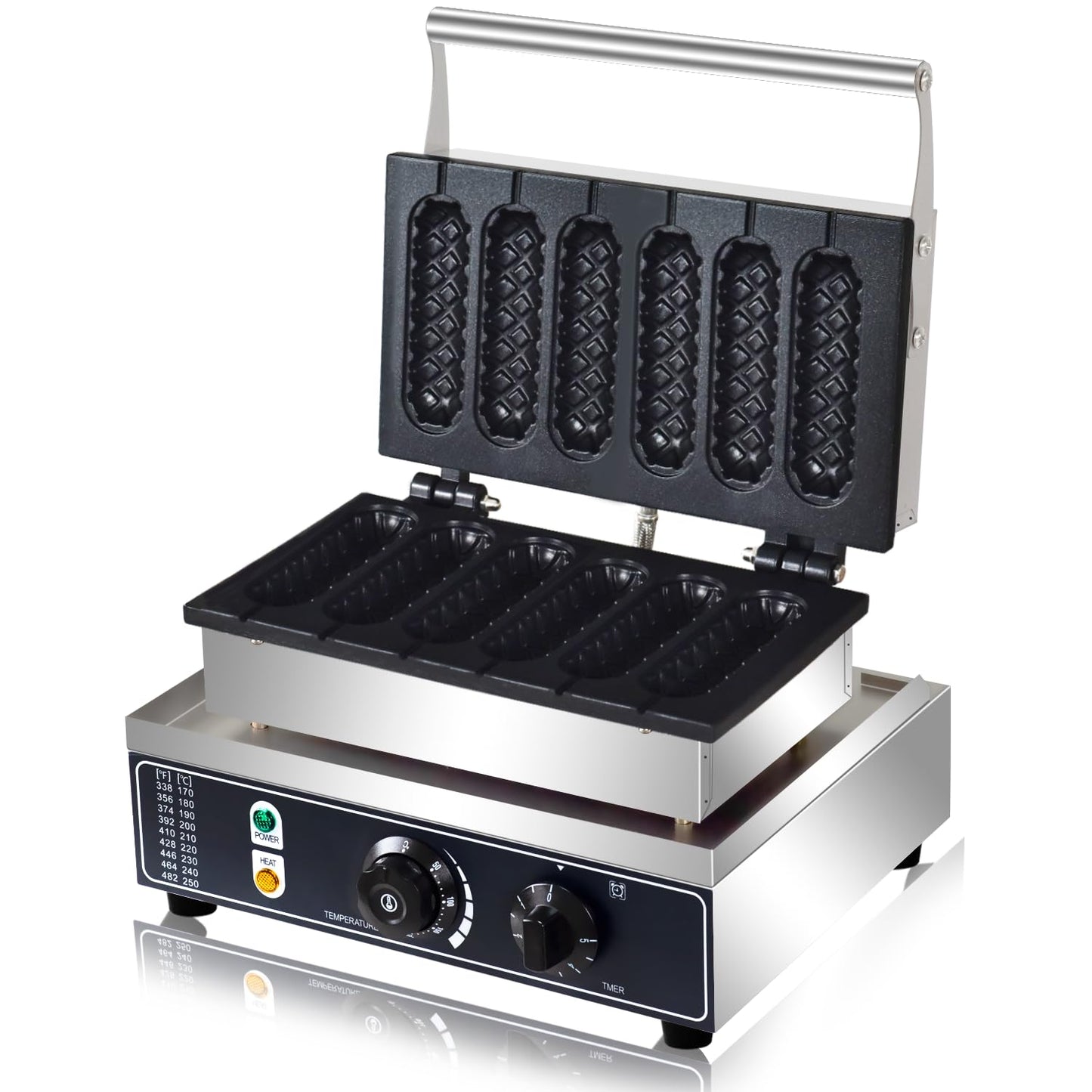 Commercial Corn Dog Waffle Maker,1600W Lolly Stick Waffle Maker,6 Slice Non-Stick,Stainless Steel Corn Hot Dog Waffle Iron with Temp and Time Control, for Restaurant Bakery Snack Bar Family.