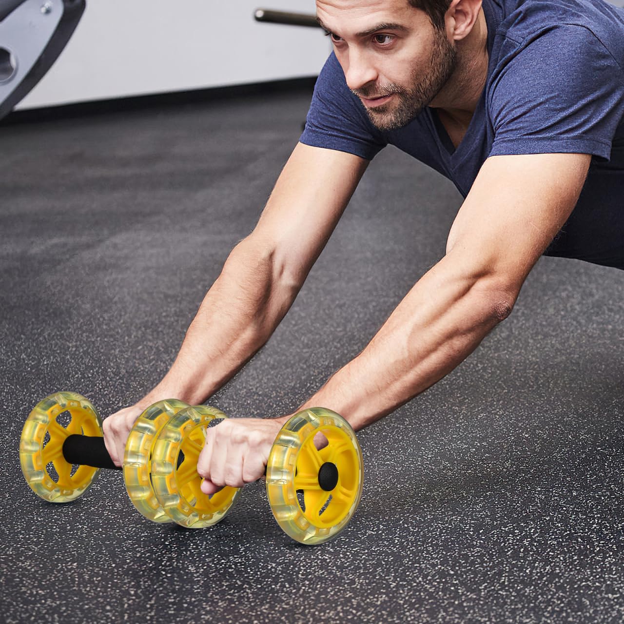 Kisangel Dual Ab Roller Wheel Set for Core Workout, Portable Abdominal Exercise Equipment with Foam Grip for Home Gym, Lightweight Fitness Training Tool for Men and Women, Yellow