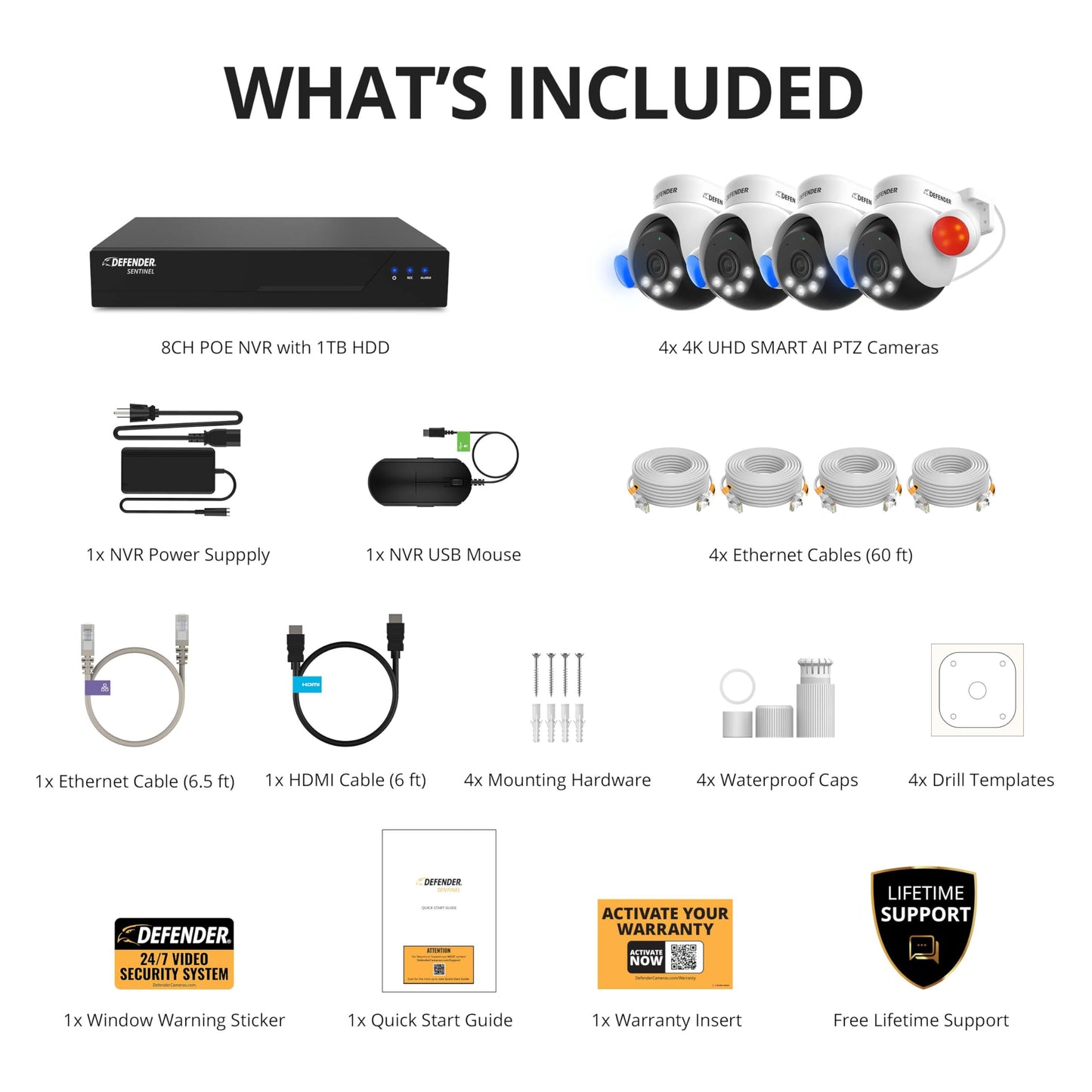 Defender AI Powered Sentinel 4K Wired Security Camera System, 360° PTZ Security Camera System with AI Tracking, Smart Human Detection, Blue-Red Light Deterrence, and Color Night Vision | 4 Cameras 1TB
