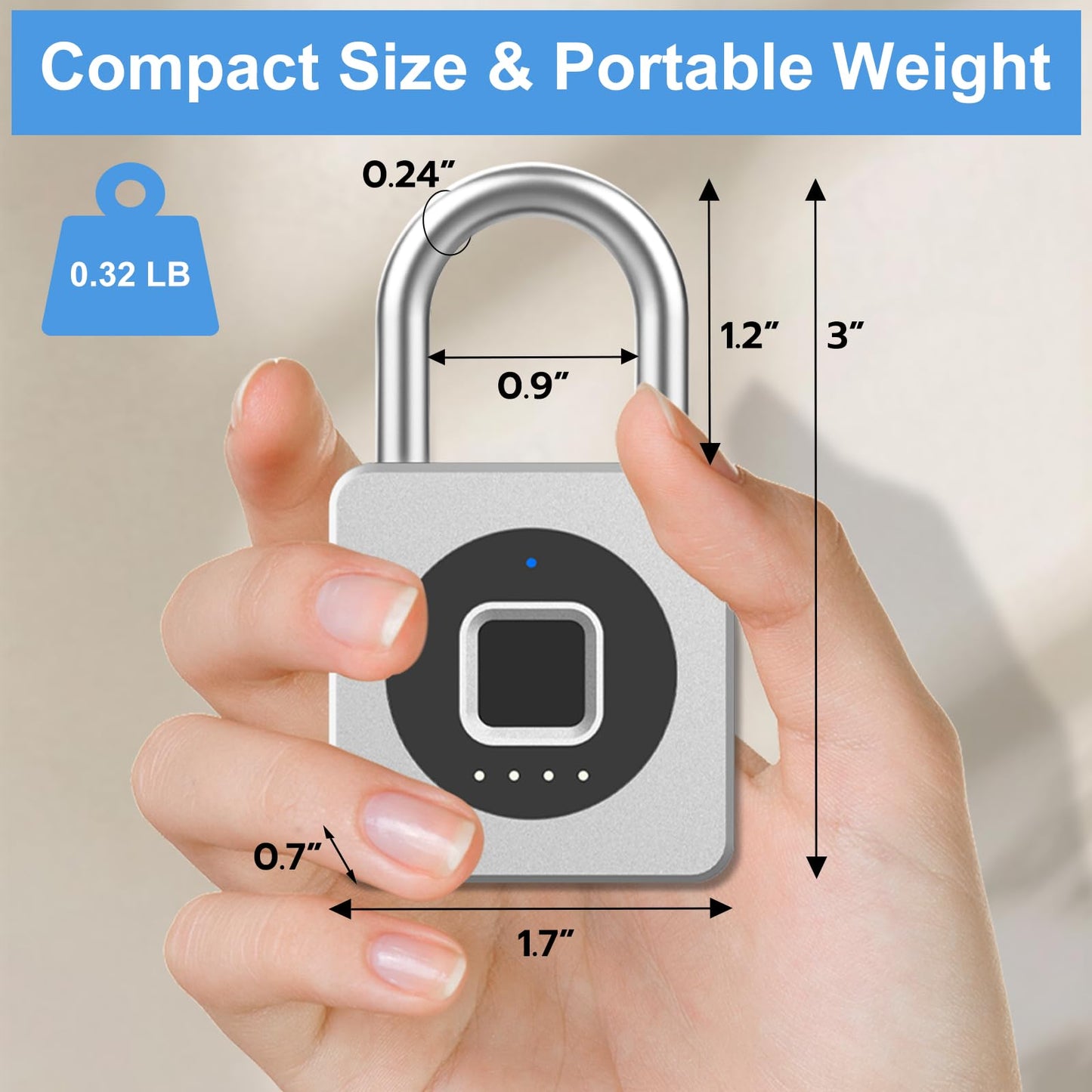 eLinkSmart Gym Locker Padlock - Fingerprint Mobile APP Unlock Remote Unlock: Waterproof Keyless Biometric Padlock for Gym Locker Field Box Footlocker Tool Box Gun Case Type-C Silver