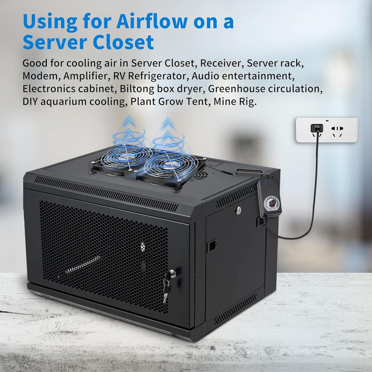 120mm 110V 240V Closet Dual High CFM Computer Fans with AC Plug, AC - Variable Speed Fan, Cooling for Server Cabinet