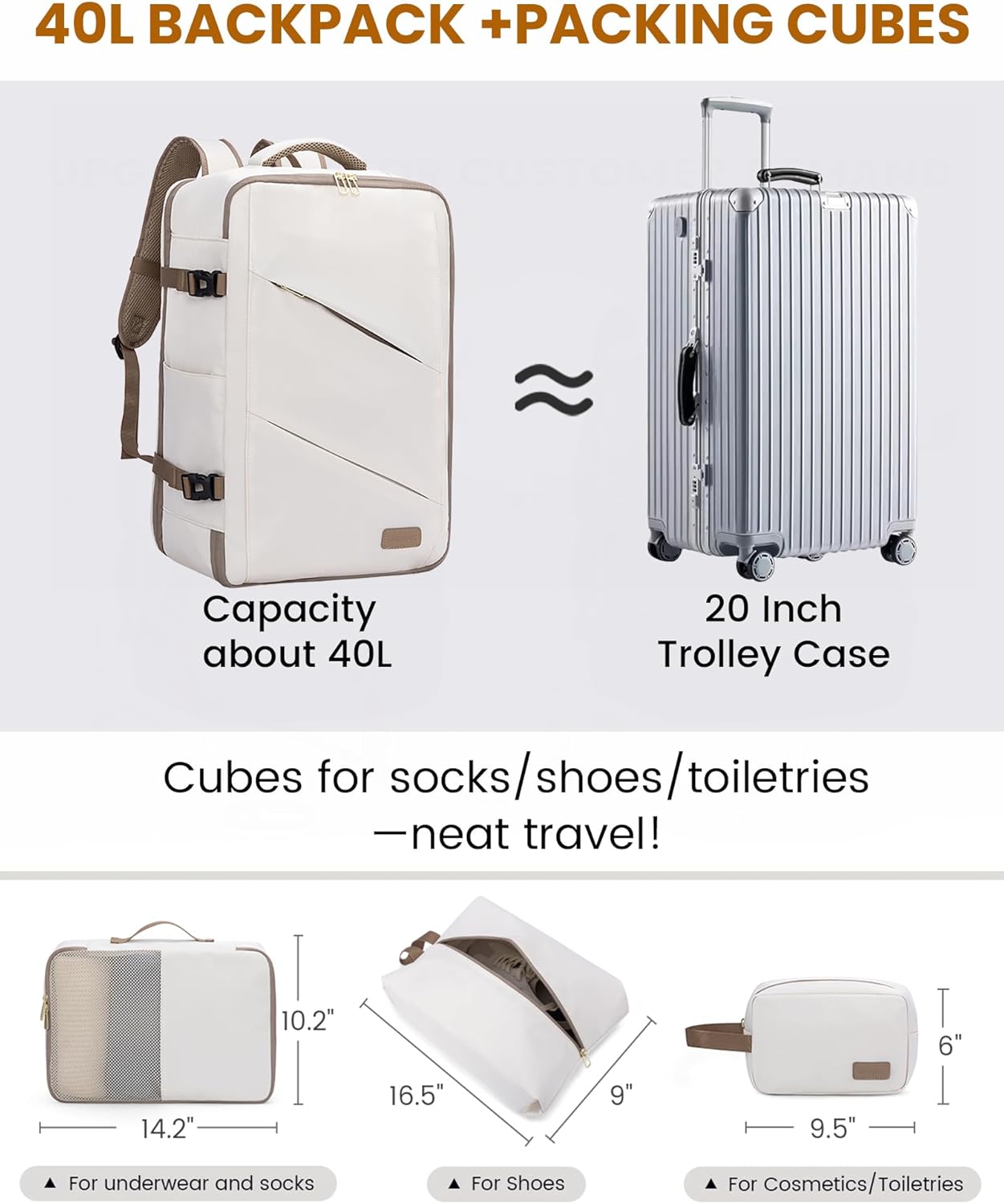 Backpack, 40L 3 Packing Daypack LOVEVOOK Travel Carry on Large Personal Item Travel Bag for Men & Women Flight Approved