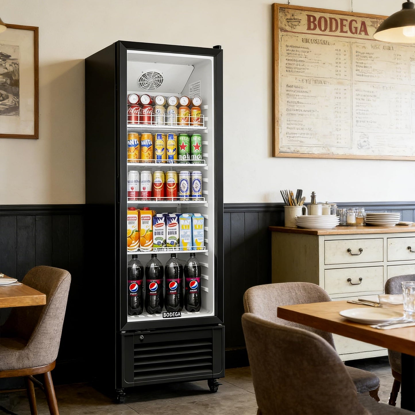 BODEGACOOLER Commercial Beverage Refrigerator, 290L Display Fridge with Soft LED Light, 264 Cans & 120 Bottles Commercial Merchandiser Refrigerator For Kitchen, Home,Office,Garage,Gym,Shop,Man cave