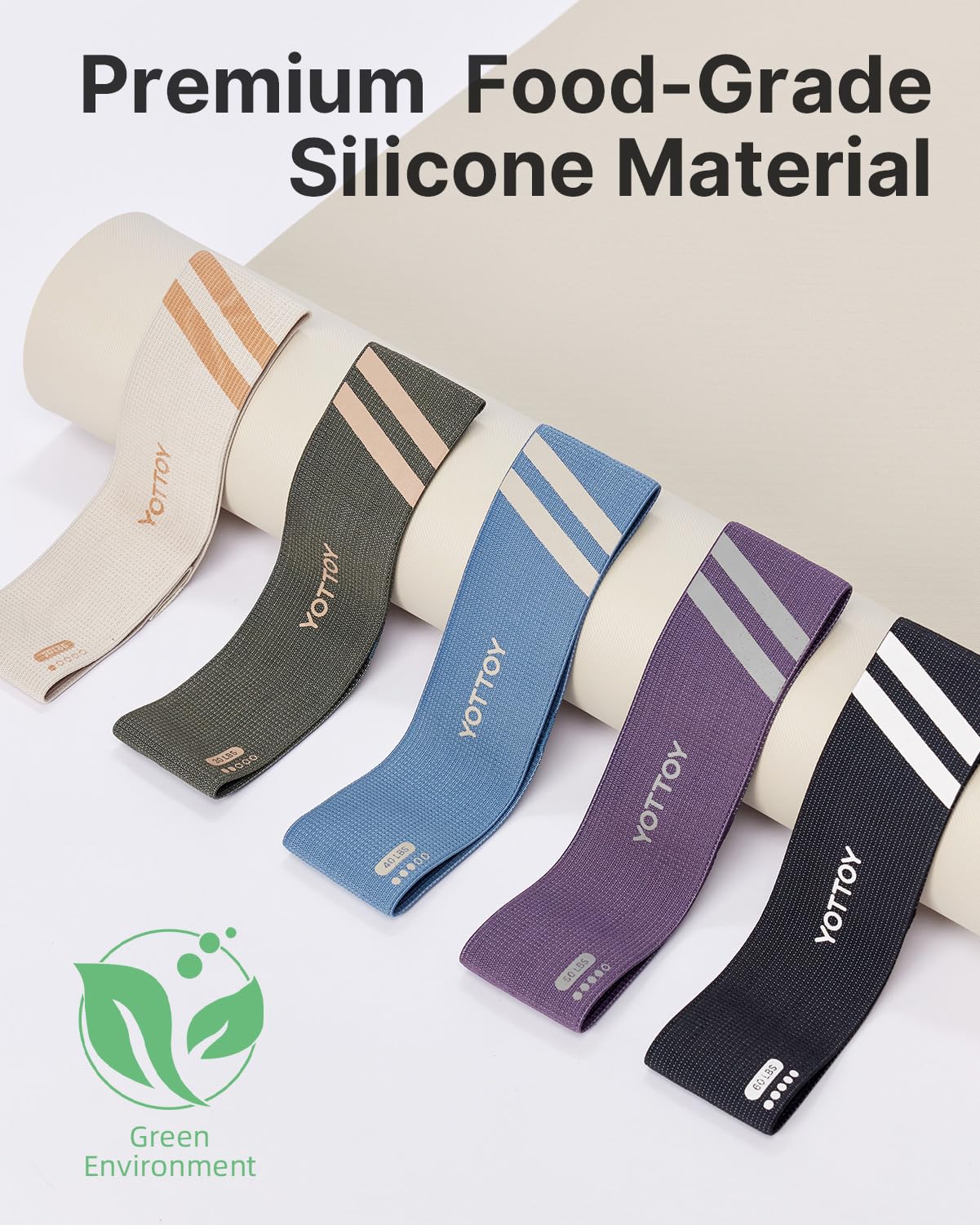 YOTTOY Fabric Resistance Bands for Women & Men, Non-Slip Workout Bands Set for Glutes, Legs, and Squats Durable Exercise Bands for Home Gym (20/30/40/50/60lb)