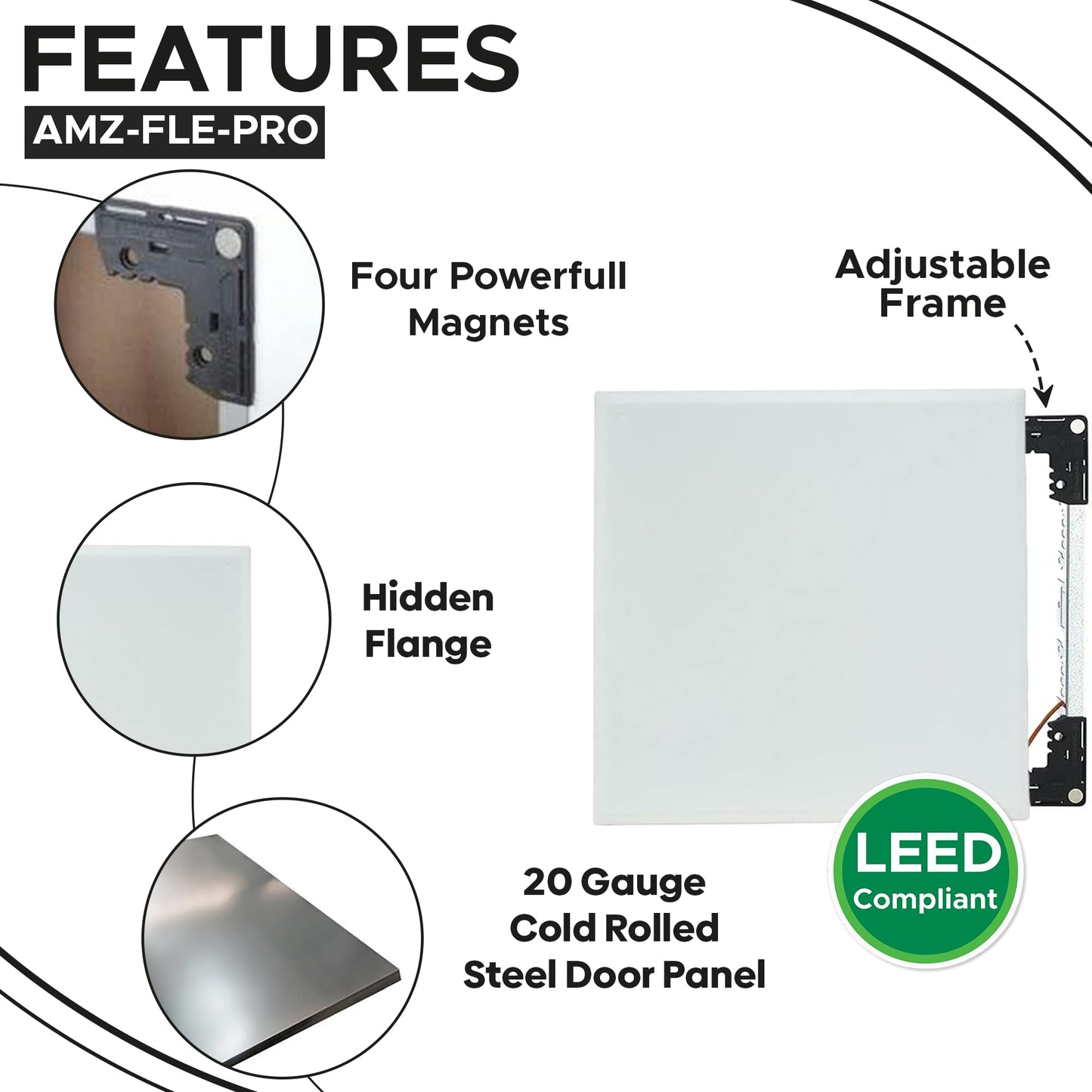 Best 10.5” x 12” Magnetic Wall Access Panel with Adjustable Frame, Flexipro Flush Universal 20-Gauge Steel Access Door for Drywall/Ceilings, No Flange LEED Compliant Drywall Panel, AMZ-BA-FLE-PRO