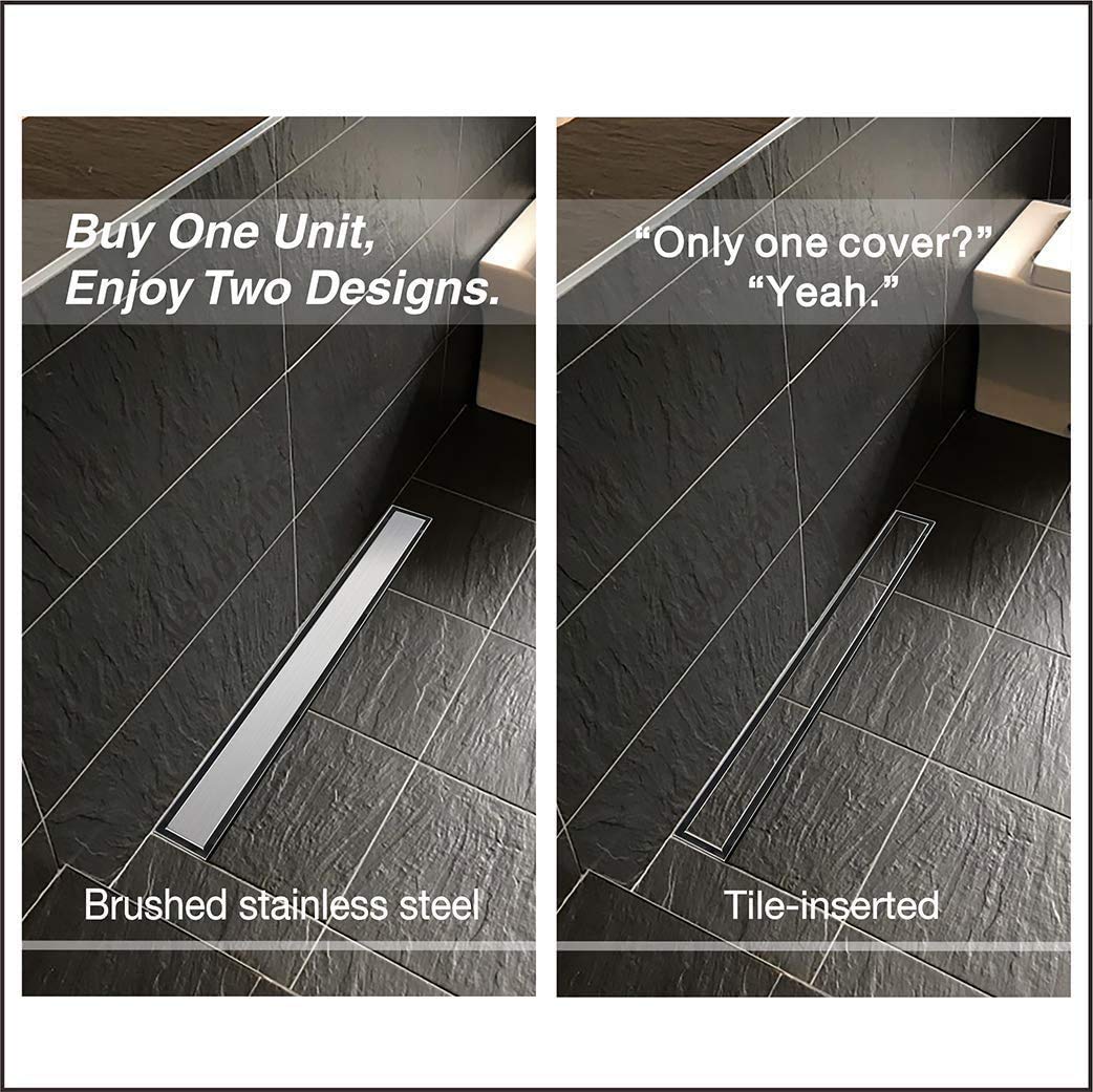 Neodrain 72-Inch Linear Shower Drain with 2-in-1 Flat & Tile Insert Cover,Brushed 304 Stainless Steel Rectangle Shower Floor Drain,Floor Shower Drain with Hair Strainer