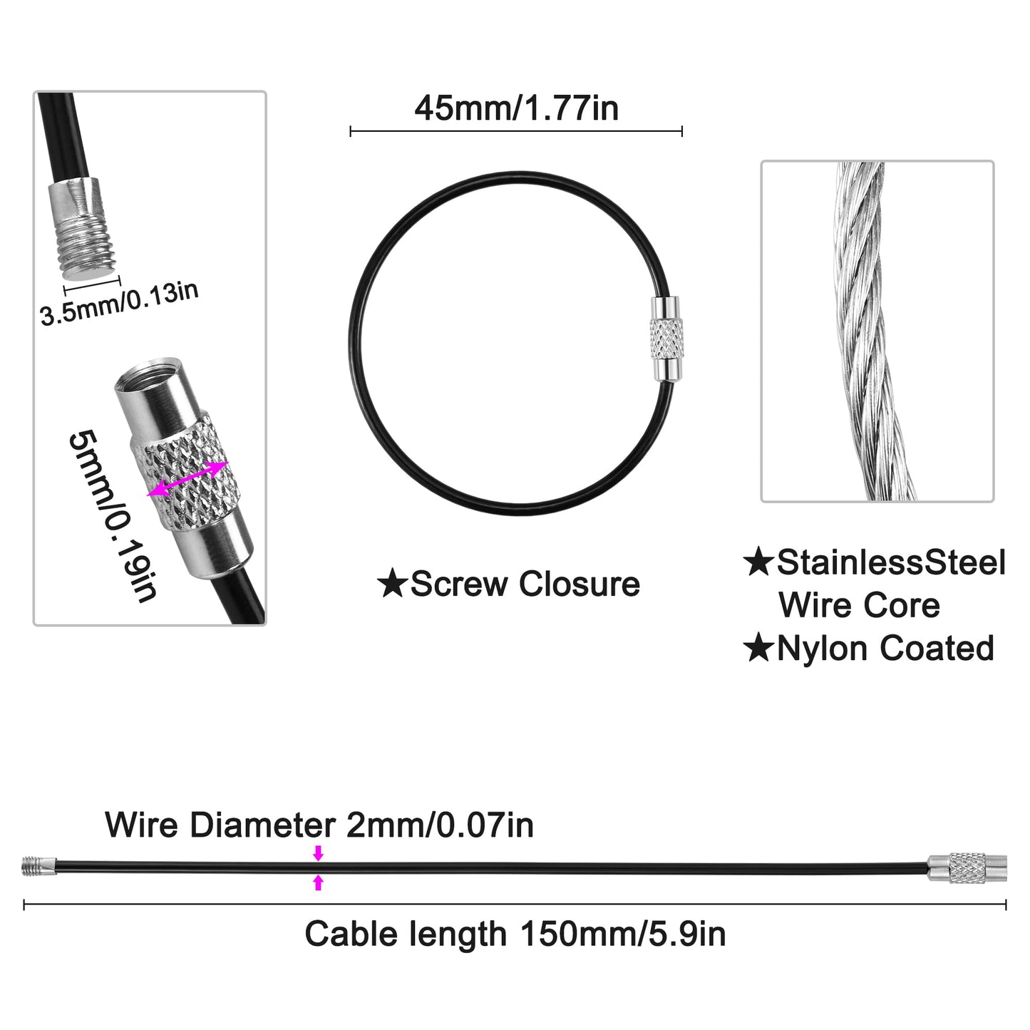 Bidponds 25 Pack Wire Keychain Cable,5.9 Inches Nylon Coated Stainless Steel Key Ring,Luggage Tag Loops,2mm Twist Barrel,Light Blue