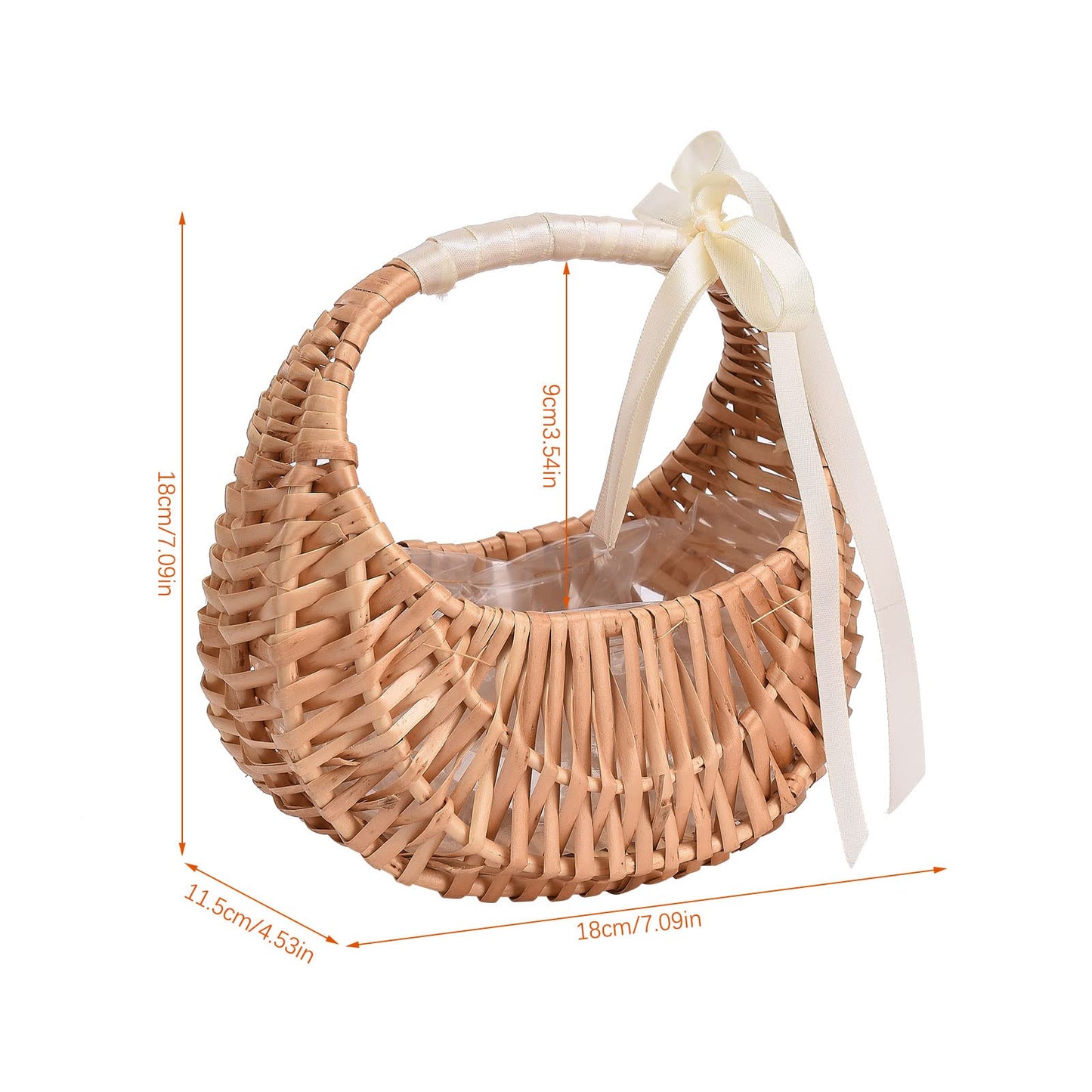 RXMORI 4PCS Flower Girl Basket with Ribbon,Woven Flower Hand Baskets Rattan Baskets Willow Basket with Handles,Willow Handwoven Basket for Wedding Banquet Party Supplies