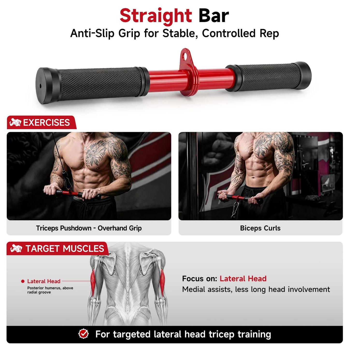 MANUEKLEAR 3PC Tricep Rope Cable Attachments Set for Full Arm Workout, Cable Machine Attachments with Non-Slip Grips, Anti-Rust Cable Attachments for Gym