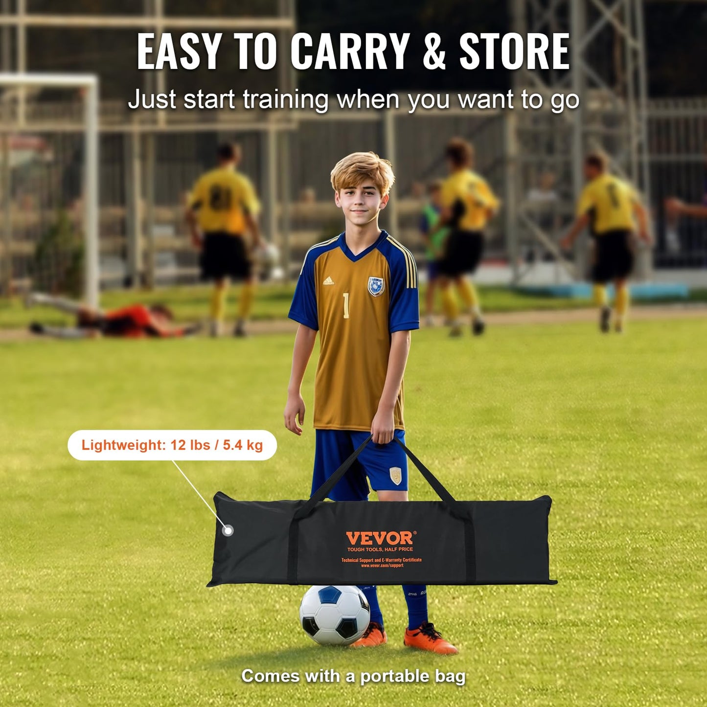 VEVOR Soccer Trainer, 2-in-1 Portable Soccer Rebounder Net, 71"x40" Iron Soccer Practice Equipment, Sports Football Rebounder Wall with Portable Bag, Perfect for Team Solo Training, Passing, Volley