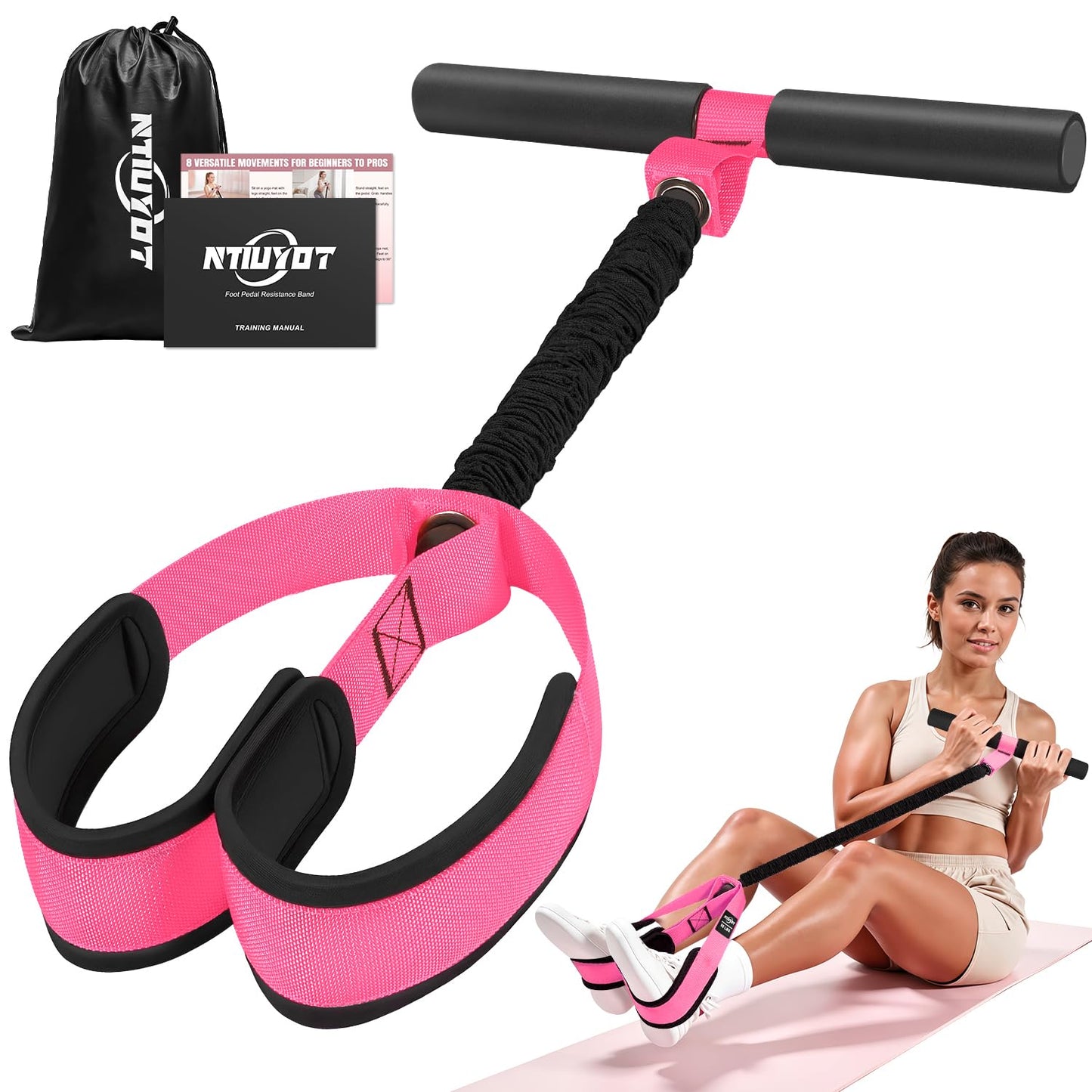 2026 Upgraded Durable Pedal Resistance Band with Handle, Thickened Latex Tubes and Soft Foam Fabric Foot Pedal, Sit Up Exercise Equipment for Abdomen, Waist, Arm, Core/ABS, Leg, Physical Therapy