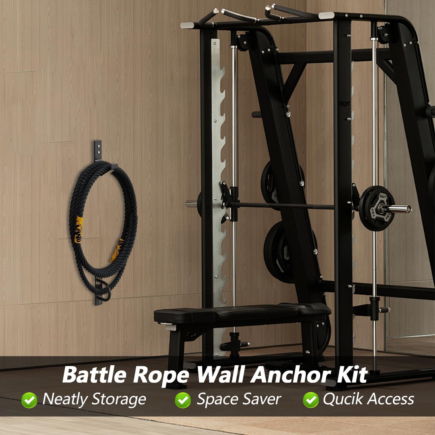 Pafeooui Battle Rope Wall Mount Kit, Heavy Duty Steel Anchor and Storage Hook for 30-50 Feet,1"-2.5" Ropes, Black