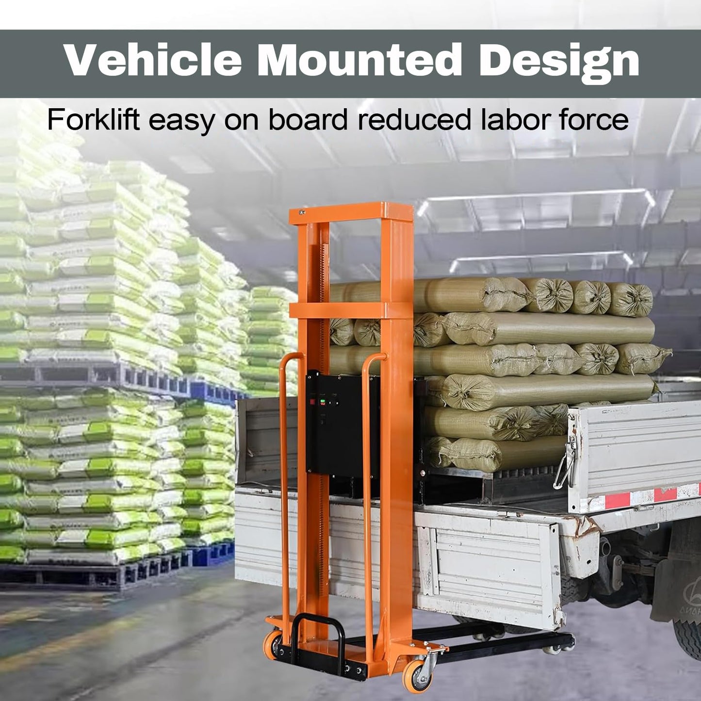 Electric Pallet Stacker Electric Forklift Capable of Boarding Trucks Pallet Lift 1300lbs Capacity 63" Lifting Height Material Lift with Fixed Legs