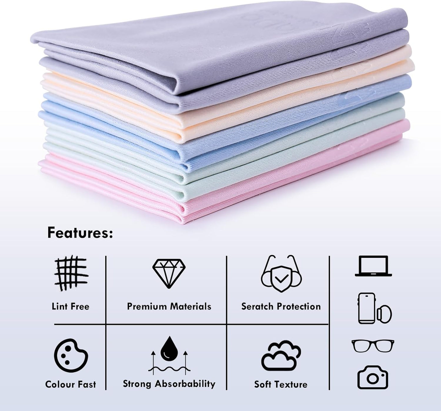 Nadadora Cloths,20 Pack,Extra Washable,6"X7" Individually Wrapped Premium Microfiber Glasses Cleaning Thick,Soft
