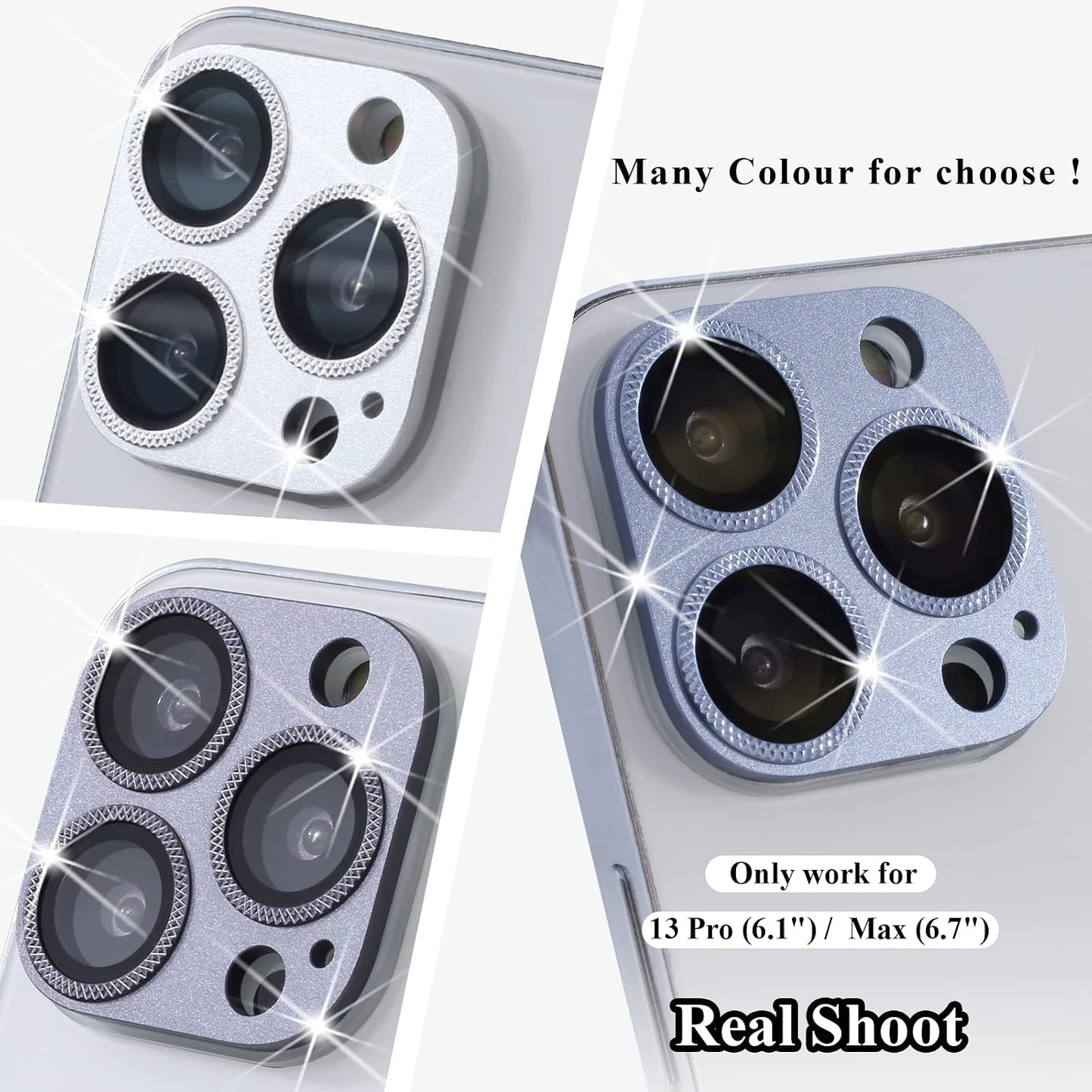 2 Pack 13 9H Camera Lens Protector Compatible for iPhone Pro/Max,Aluminum Alloy Metal & Tempered Glass Camera Cover