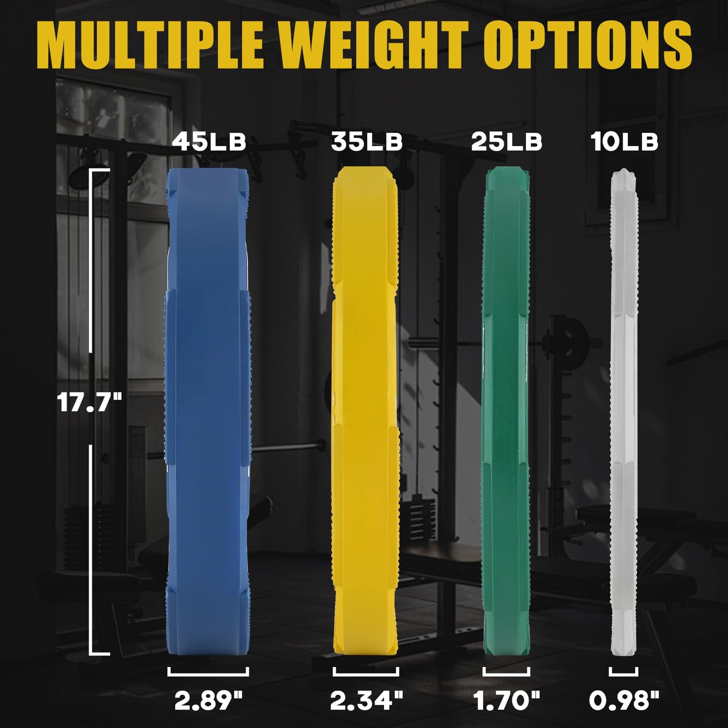 Mikolo Olympic Bumper Plates & Barbell Plates 2-Inch Weight Plate Set - Steel Insert, Low-Bounce & Quiet for Home Gym Strength Training (10+25+35 Set)