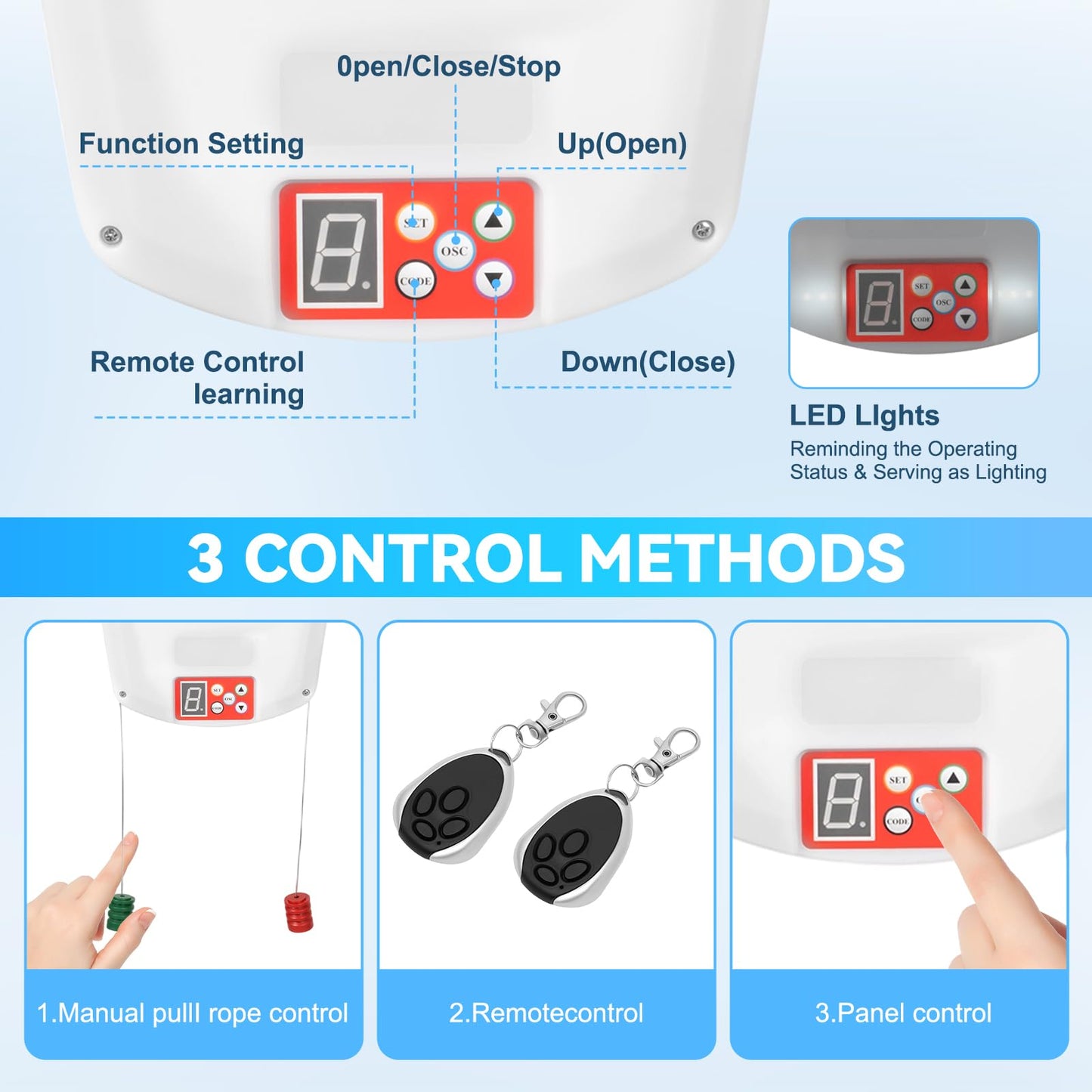 Automatic Roll Up Door Opener, Side Mount Garage Door Opener, 110V Commercial Garage Farm Warehouse Electric Roller Shutter Door Opener with 2 Remotes 800N Quiet Roll Up Doors