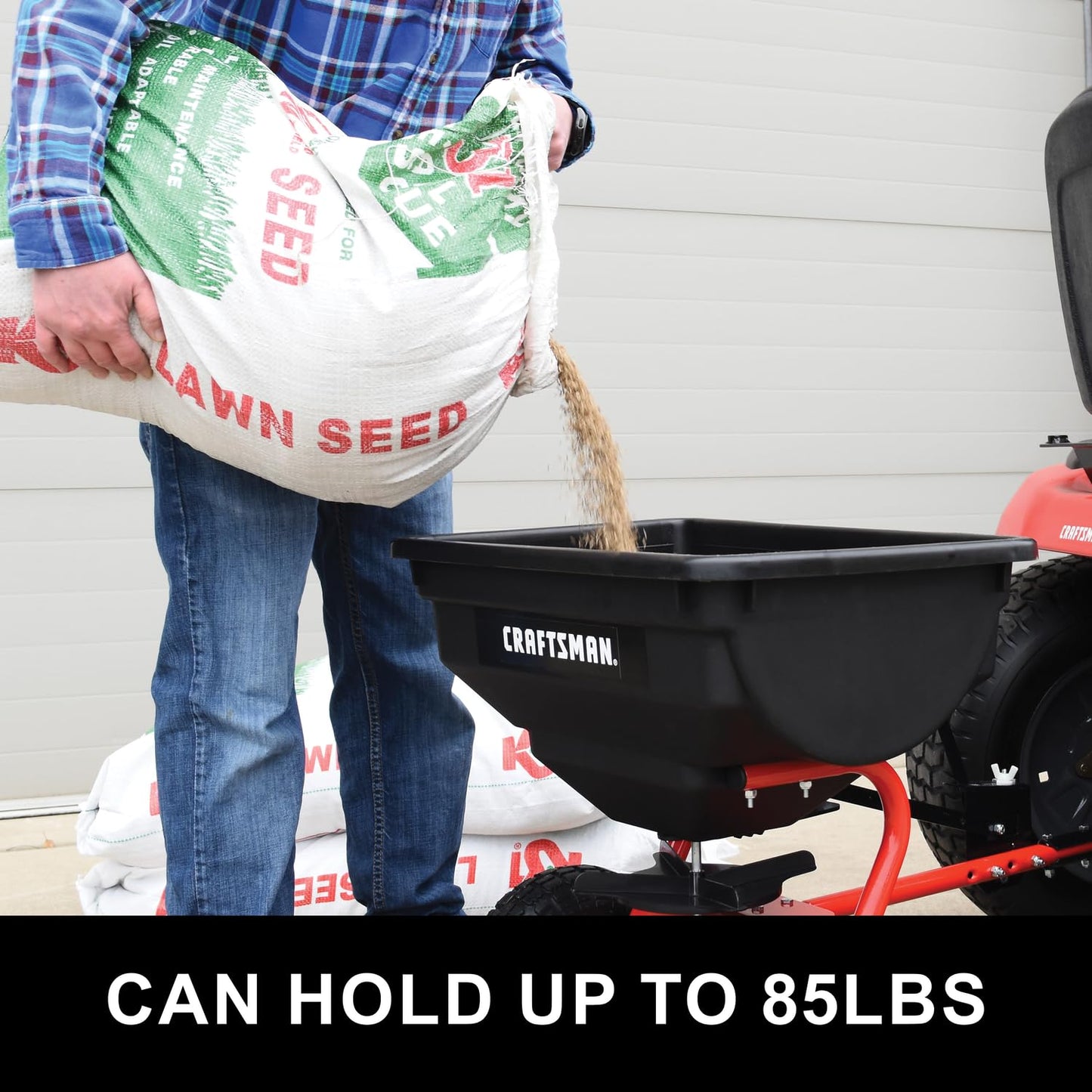 CRAFTSMAN Universal Tow Behind Broadcast Spreader for Seed, Fertilizer, and Ice Melt, 85 lb Capacity with Direct Rod Flow Control